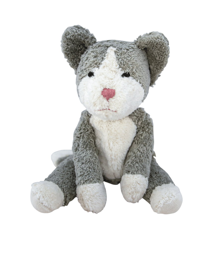 Kosebamse Katt, Medium – 100% Naturlig, Økologisk Bomull og Ull | Floppy animal Cat, Grå Mix