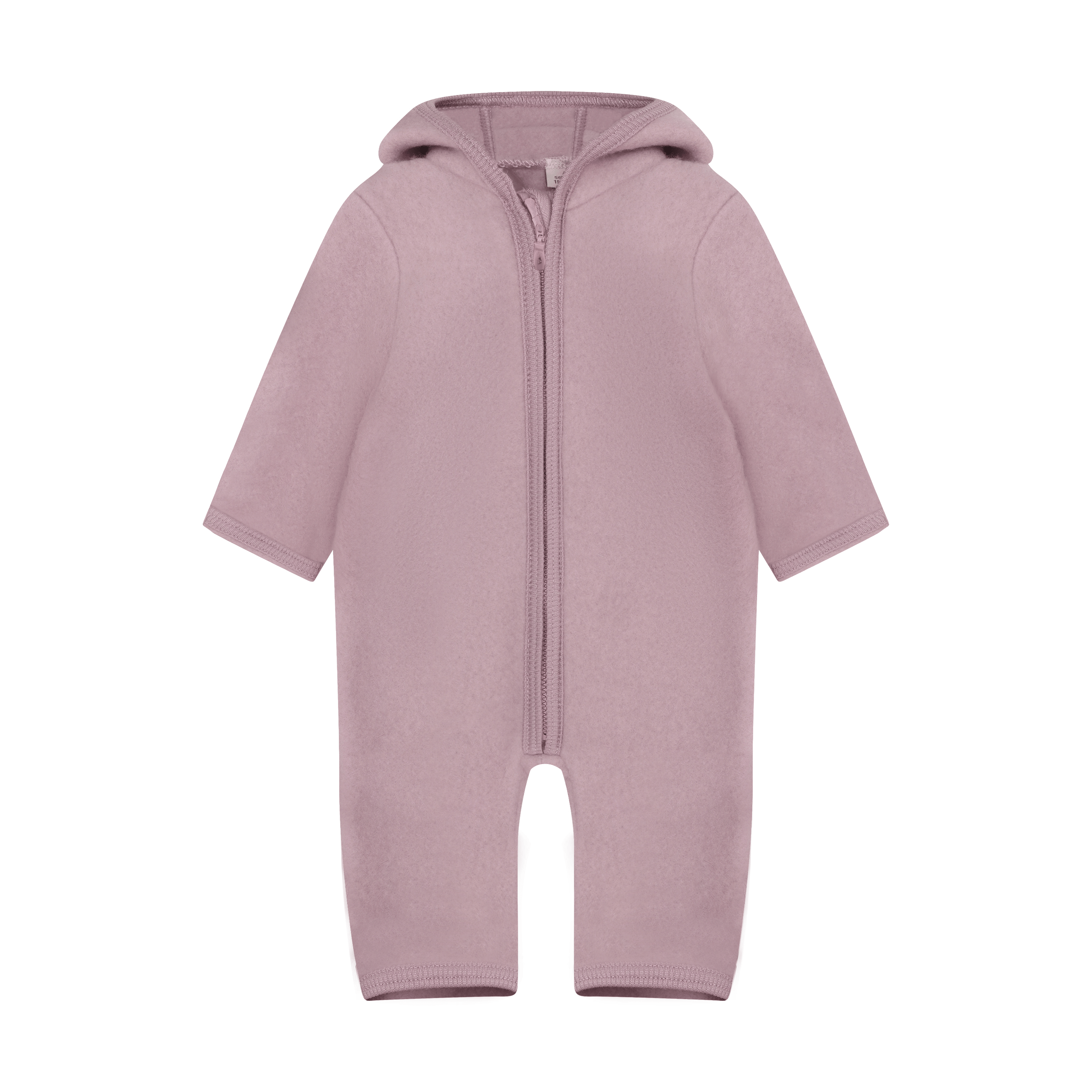 Ulldress i ullfleece med Kaninører- Varm, 100% Merino | Pram Suit Ears Wool Fleece, Woodrose - Rosa