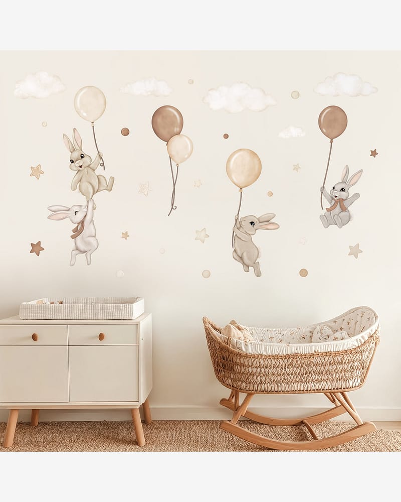 Wallstickers Kaniner med Ballonger - ØKO Veggklistremerker Barnerom | 30pk, MD00620