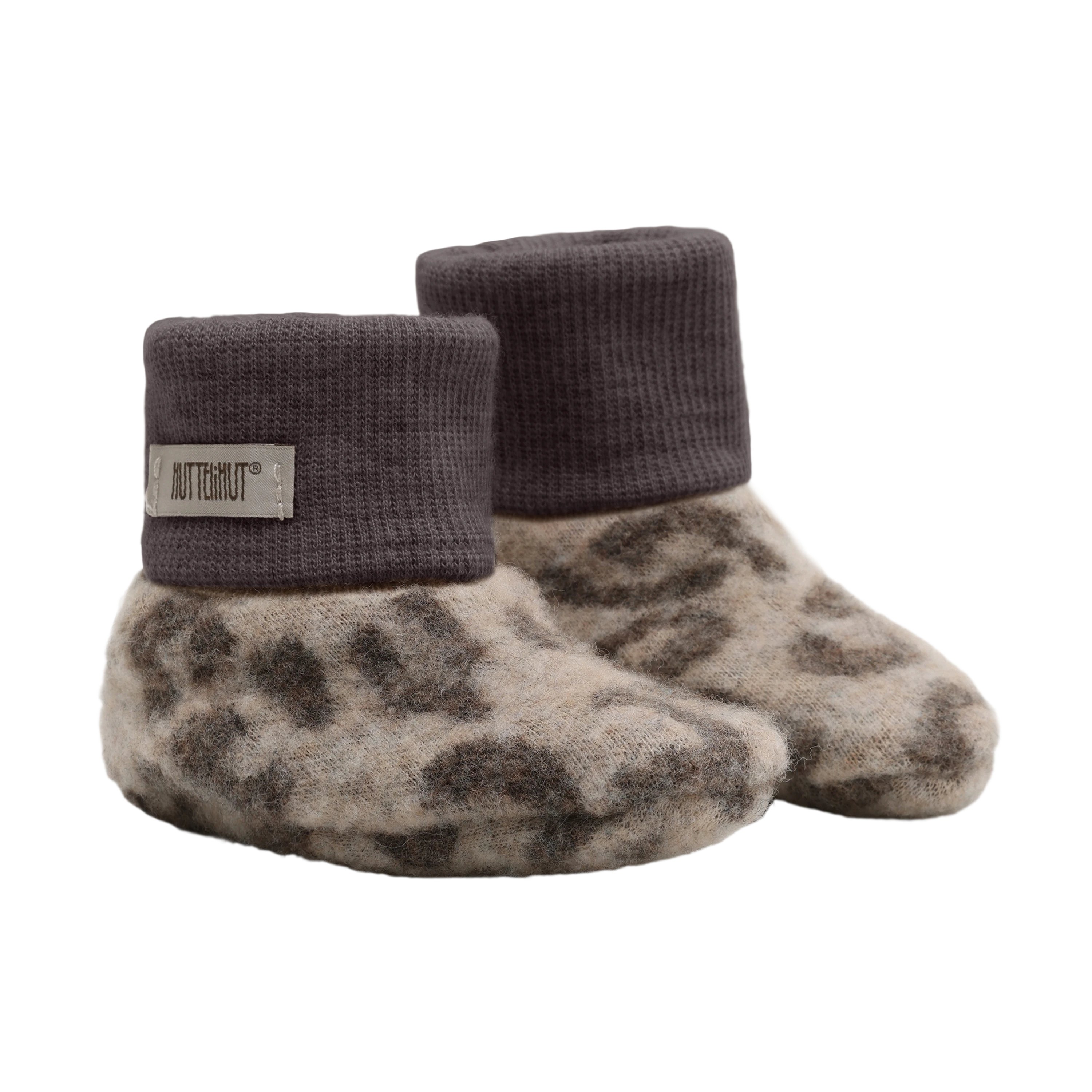 Ulltøfler i Ullfleece – Varm | Footies Wool Fleece Jacquard, Camel Melange - Leo