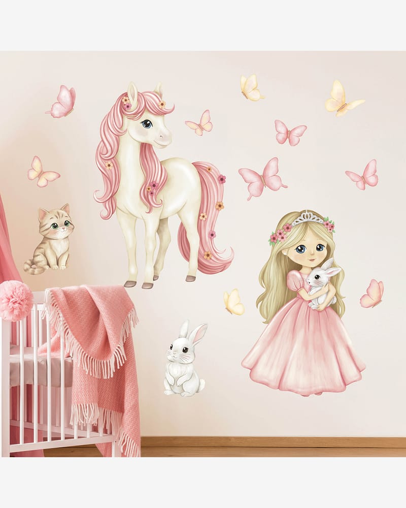 Wallstickers Prinsesse og Hest XL - Sett 10stk | ØKO Veggklistremerker Barnerom, MD00819