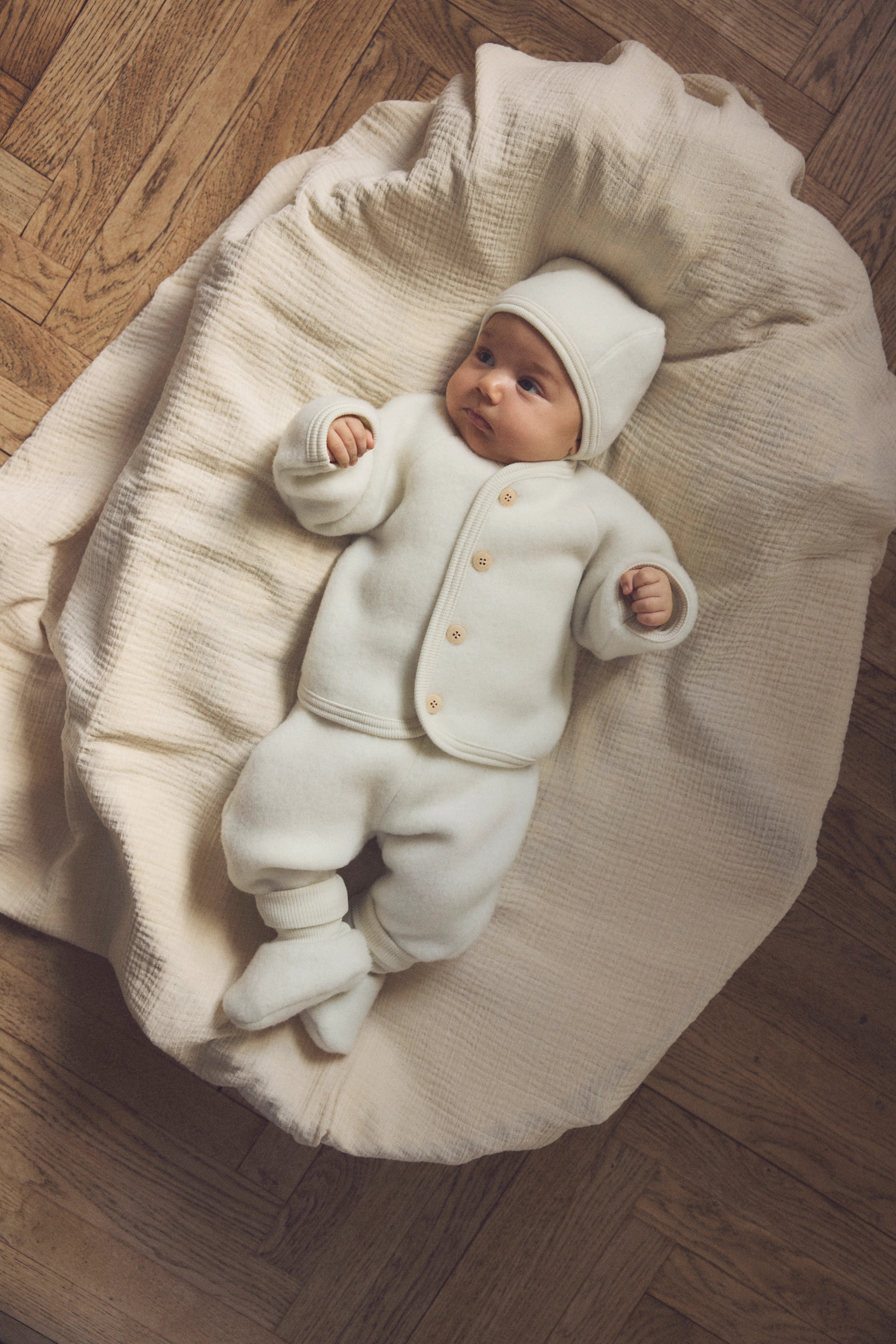 Ulltøfler i Ullfleece – Varm | Footies Wool Fleece, Kremhvit - Tofu