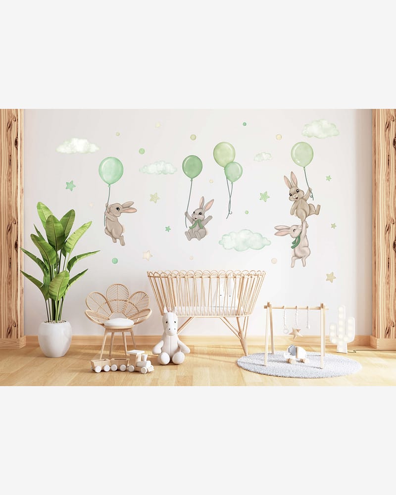 Wallstickers Kaniner med Ballonger - ØKO Veggklistremerker Barnerom | 30pk, MD00623
