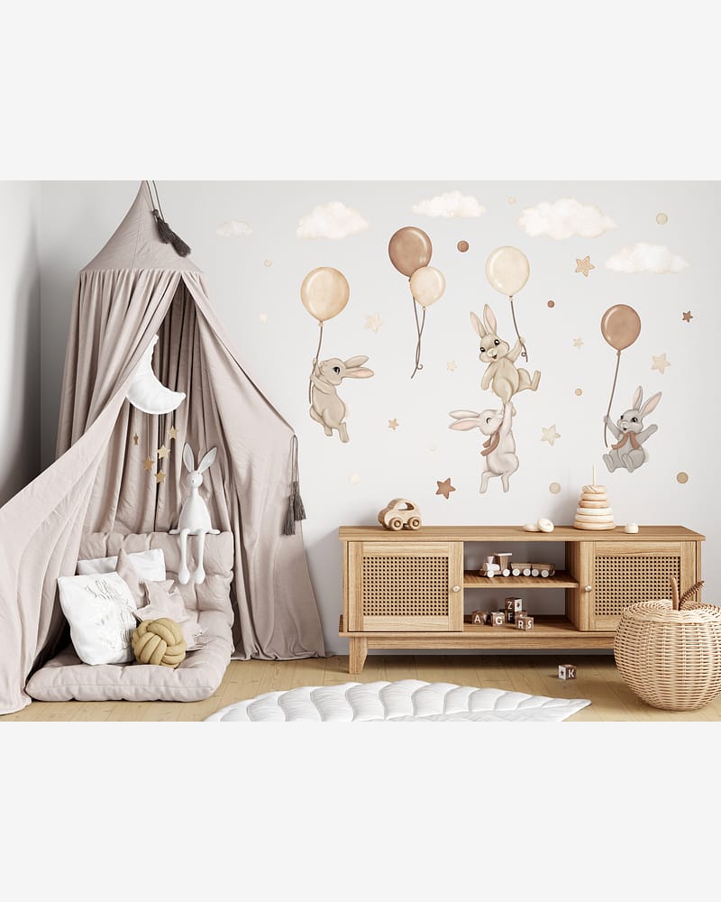 Wallstickers Kaniner med Ballonger - ØKO Veggklistremerker Barnerom | 30pk, MD00620