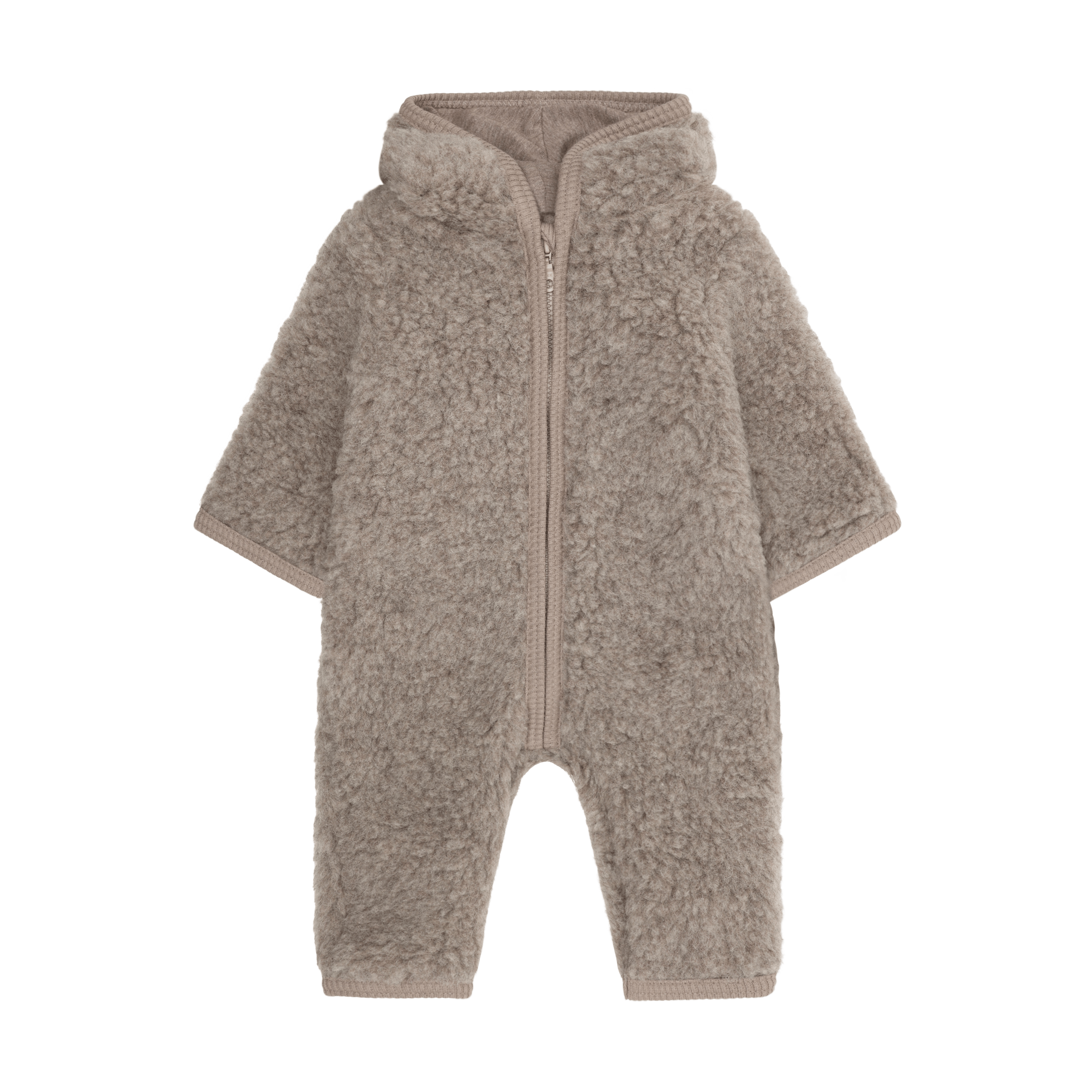 Teddy Ulldress i ullfleece – Varm, 100% Merino | Pram Suit Wool Fleece, Beige - Camel Melange