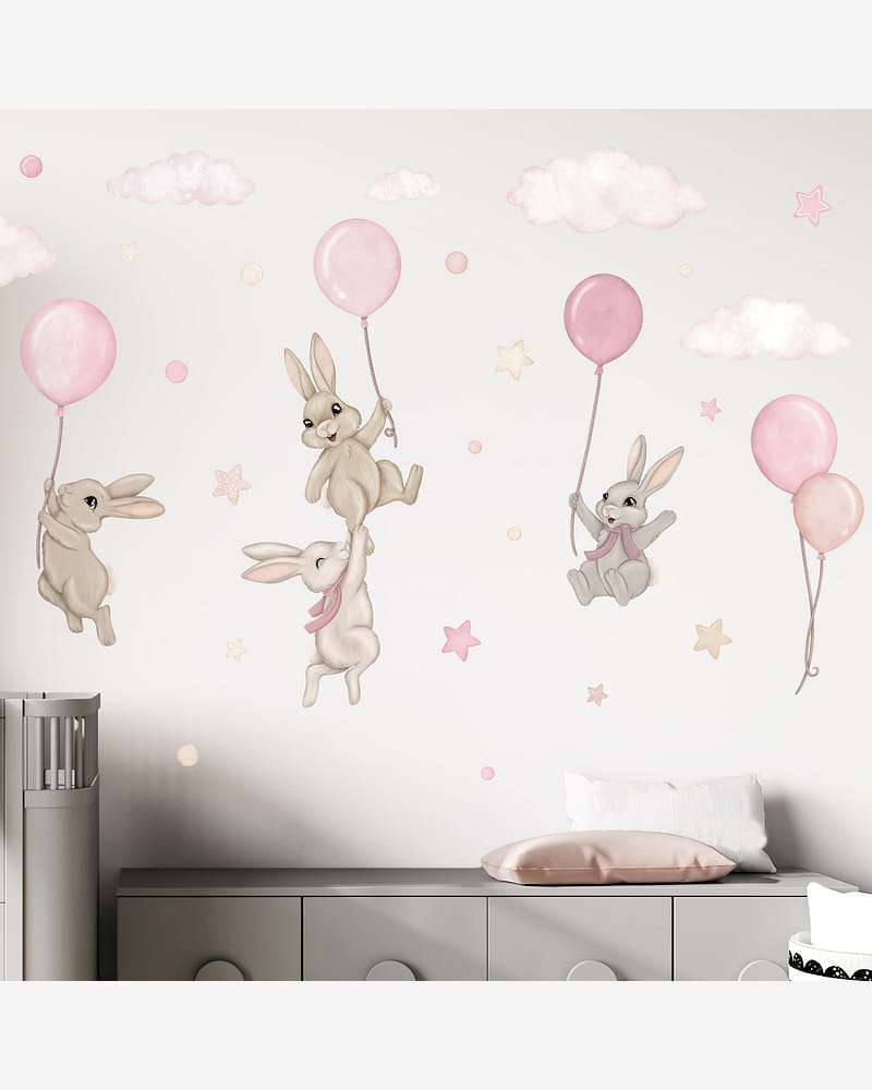 Wallstickers Kaniner med Ballonger - ØKO Veggklistremerker Barnerom | 30pk, MD00622