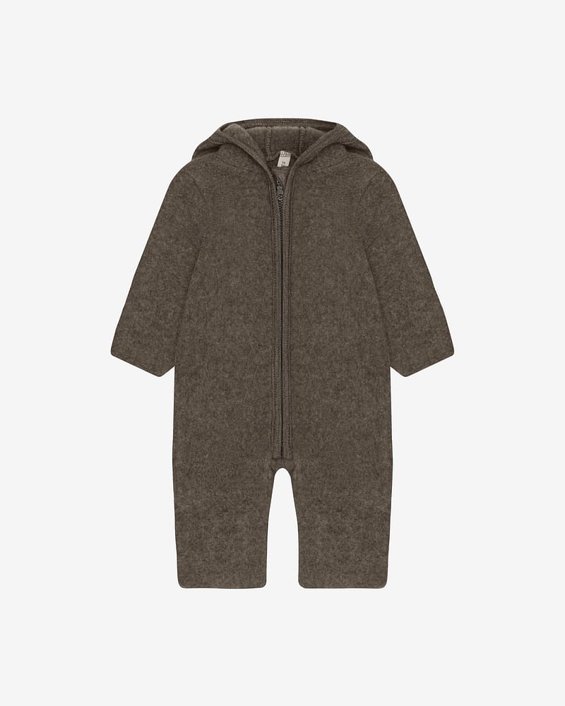Ulldress i ullfleece med Bamseører - Varm, 100% Merino | Pram Suit Ears Wool Fleece