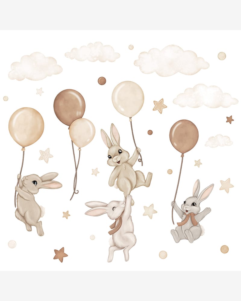 Wallstickers Kaniner med Ballonger - ØKO Veggklistremerker Barnerom | 30pk, MD00620