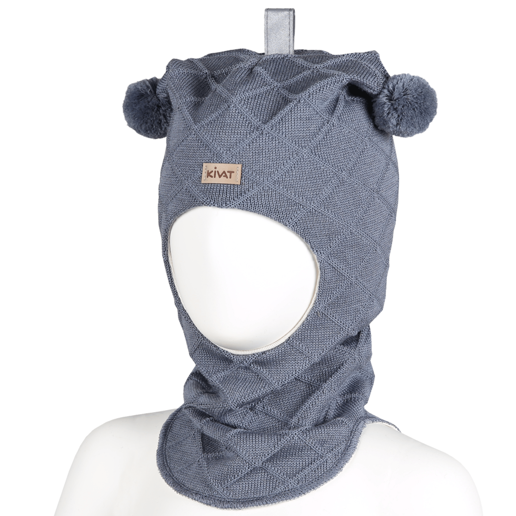 Balaclava Ull m/ Øko Bomullsjersey fôr og Vindstopper | Ubehandlet Ull, Slate Gray - Blå