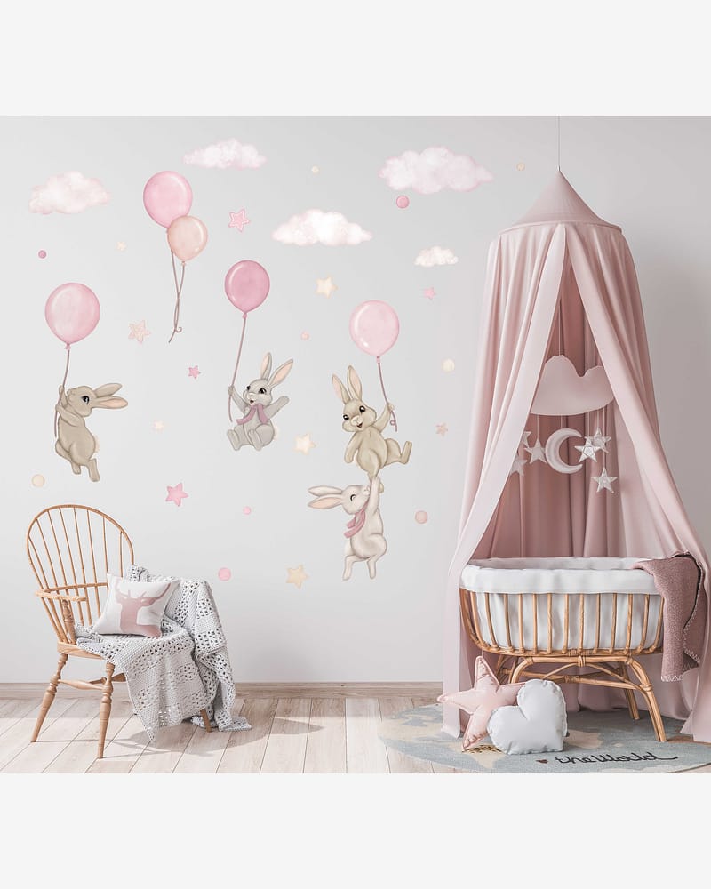 Wallstickers Kaniner med Ballonger - ØKO Veggklistremerker Barnerom | 30pk, MD00622