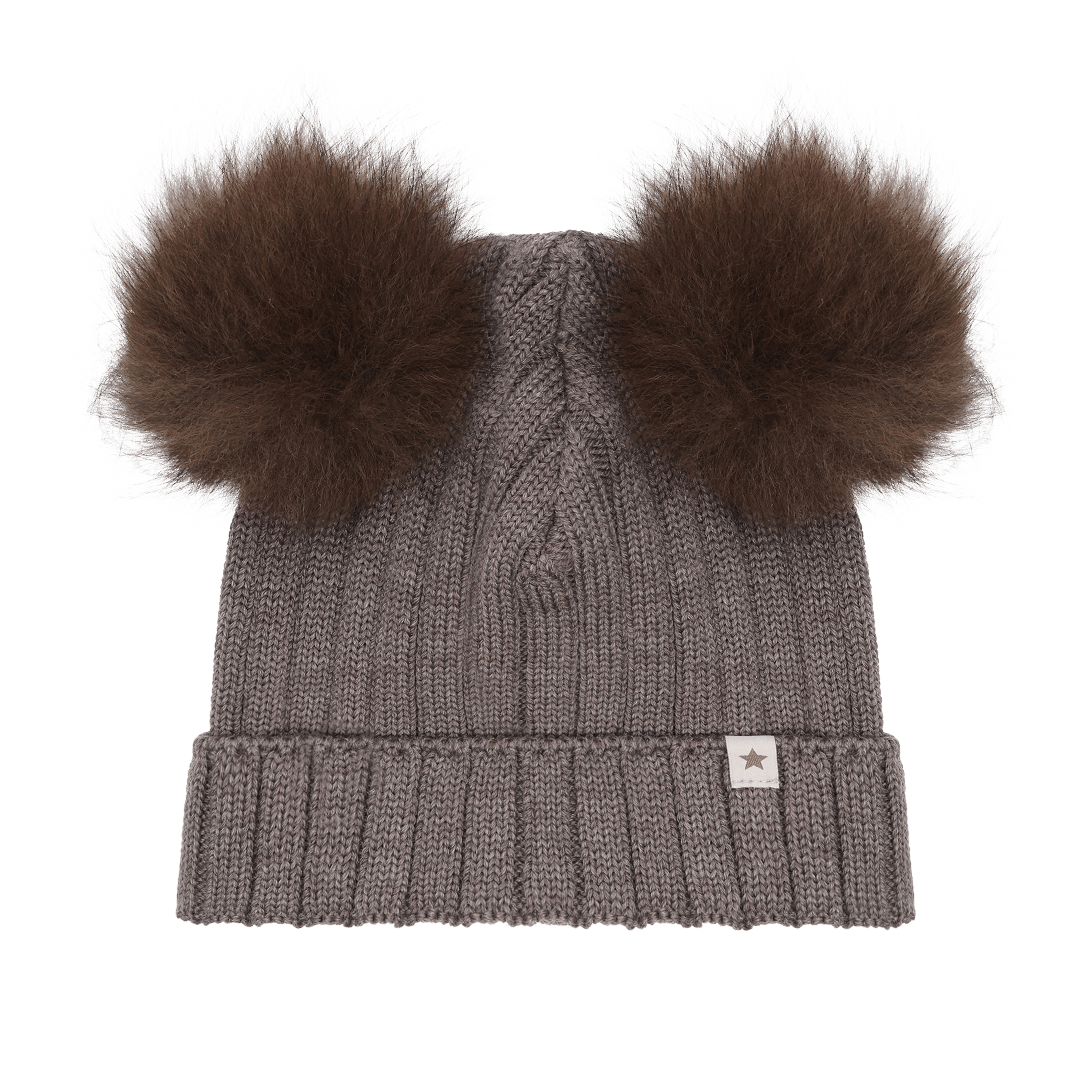 Lue med to Alpakkadusker – 100% Merinoull | Hat Knit Alpaca Pompoms, Brun - Brown Melange