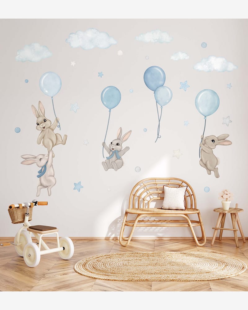 Wallstickers Kaniner med Ballonger - ØKO Veggklistremerker Barnerom | 30pk, MD00621