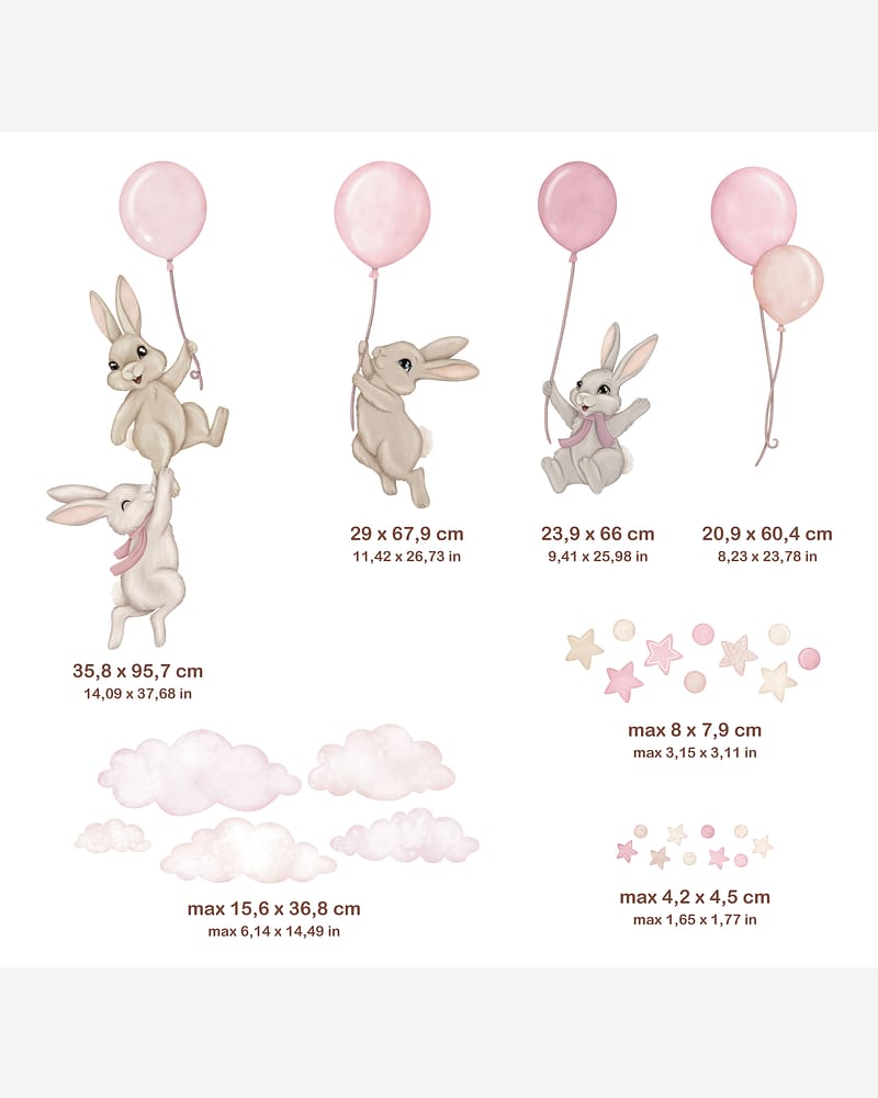 Wallstickers Kaniner med Ballonger - ØKO Veggklistremerker Barnerom | 30pk, MD00622