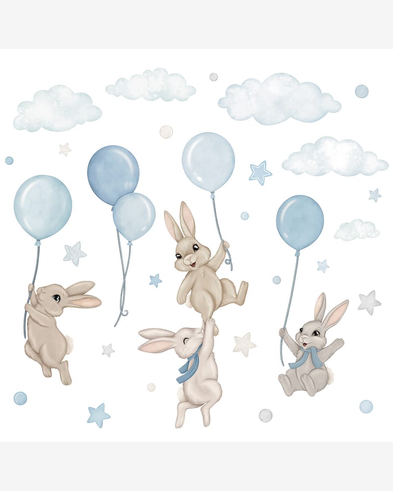 Wallstickers Kaniner med Ballonger - ØKO Veggklistremerker Barnerom | 30pk, MD00621