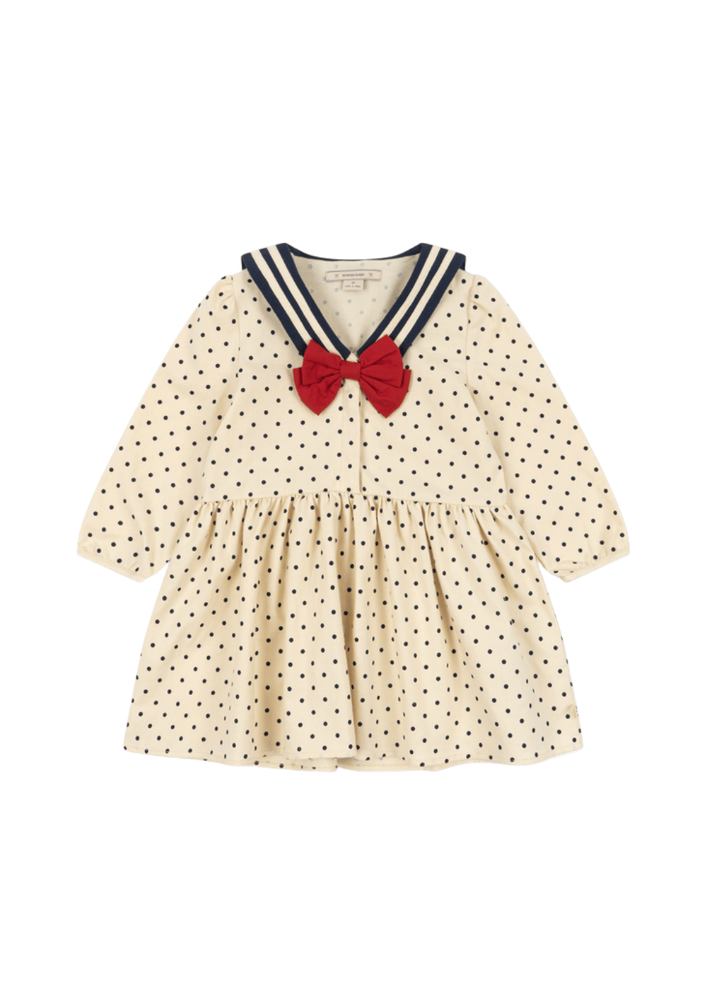 Kjole Barn – Løs og Luftig – 100% Øko Bomull | Cali Dress GOTS KS105930, Kremhvit m/ marineblå prikker - Dot Desert
