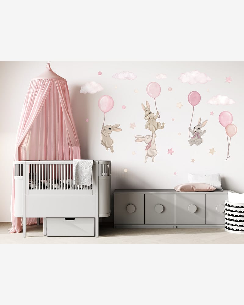 Wallstickers Kaniner med Ballonger - ØKO Veggklistremerker Barnerom | 30pk, MD00622