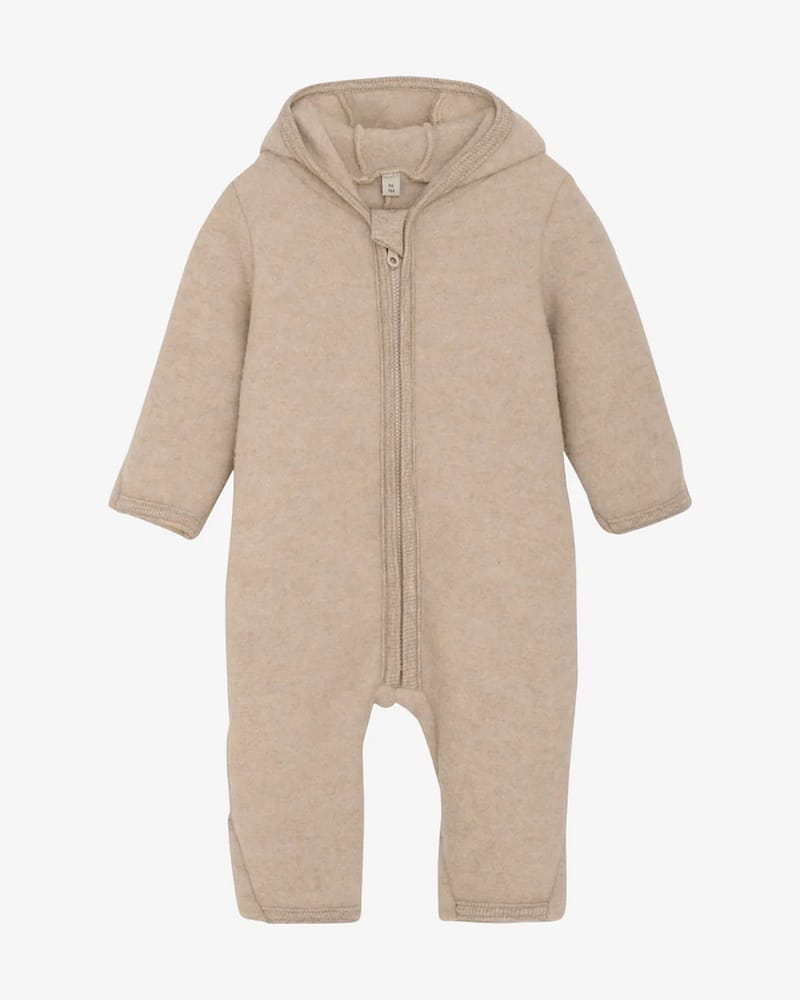 Ulldress i ullfleece med Bamseører - Varm, 100% Merino | Pram Suit Ears Wool Fleece