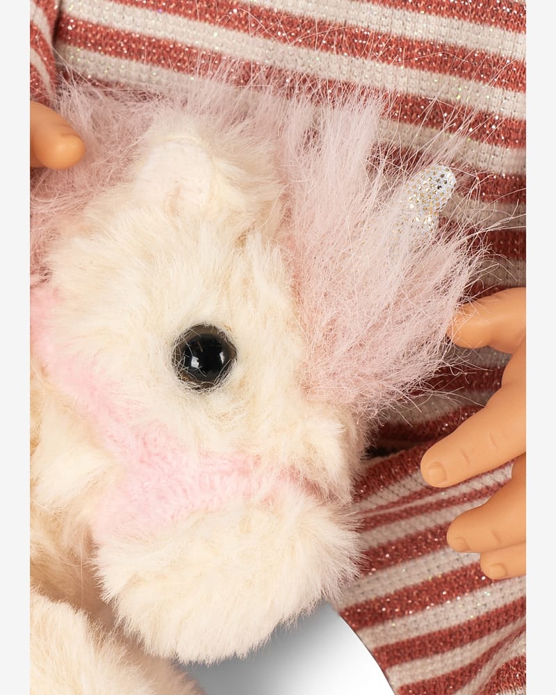 Dukke med krøllete hår og enhjørning-kosedyr - Fast Kropp, 42 cm | Noemi Unicorn Doll