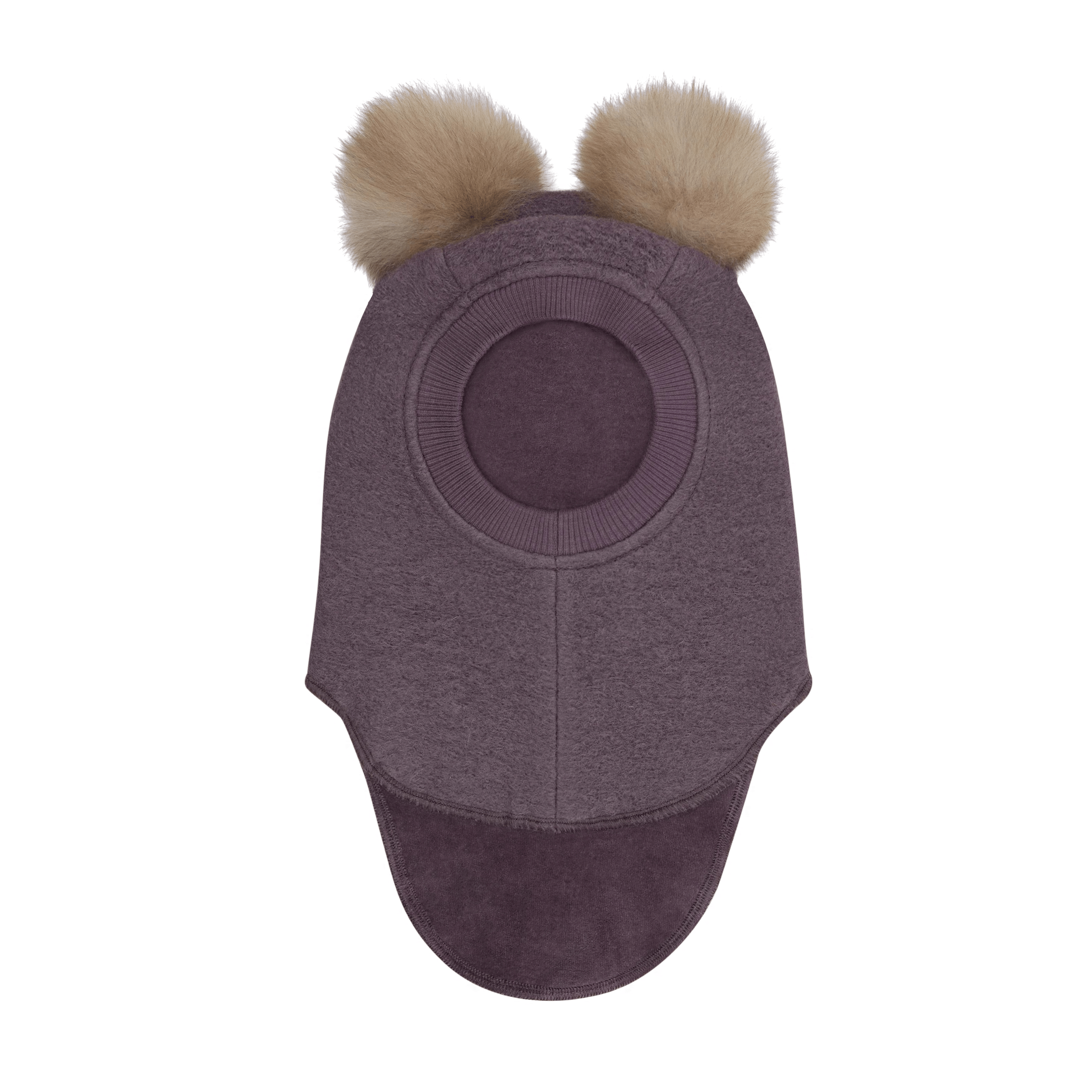 Balaclava Ull 2-Lags – Børstet Ullfleece | Alpaca Pompoms, Mørkelilla - Moonscape