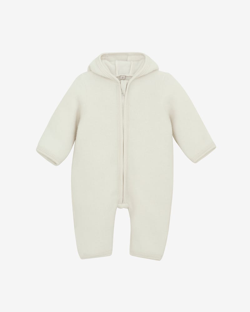 Ulldress i ullfleece med Kaninører- Varm, 100% Merino | Pram Suit Ears Wool Fleece