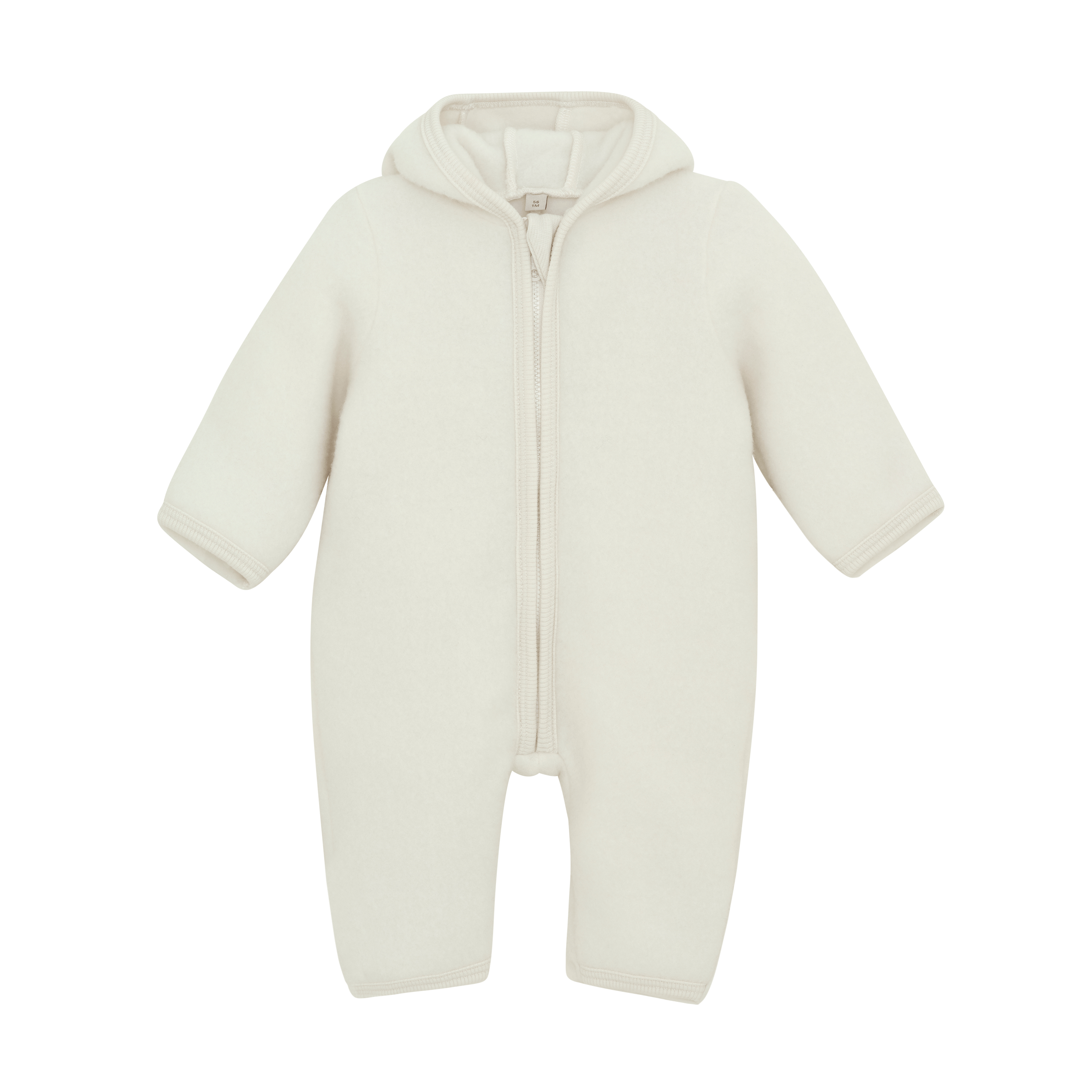 Ulldress i ullfleece med Kaninører- Varm, 100% Merino | Pram Suit Ears Wool Fleece, Kremhvit - Tofu
