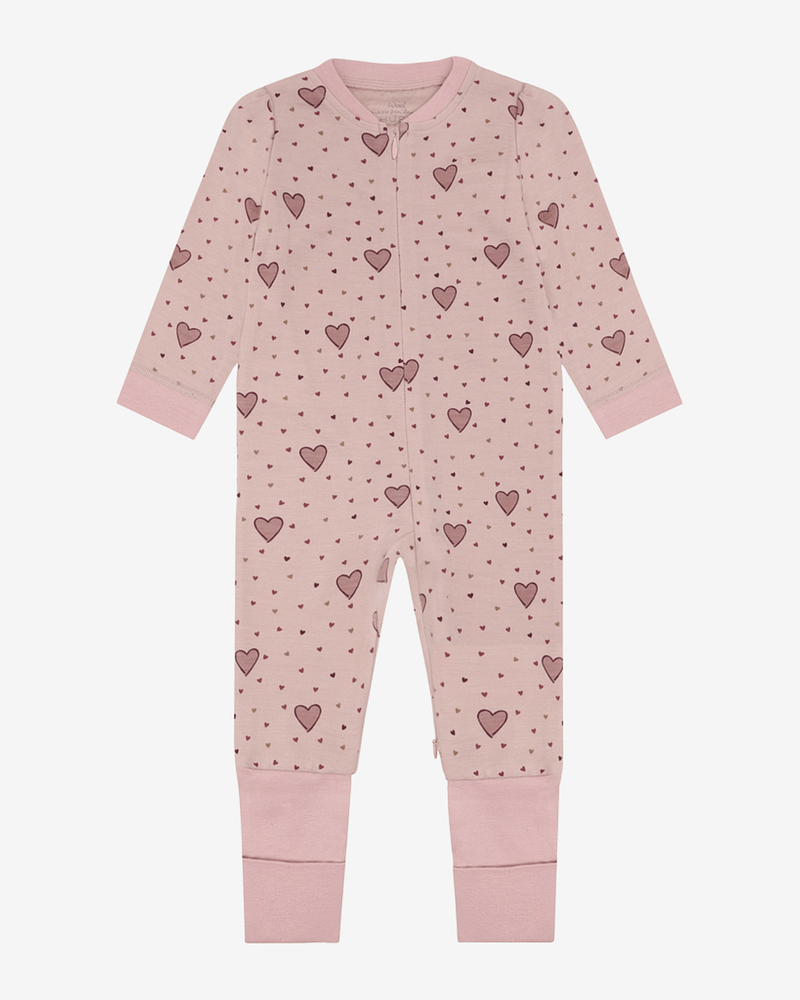 Ullpysj Baby - Heldrakt to-veis glidelås og trylleføtter - Ull/Bambusviskose | HCManu Hearts Puff