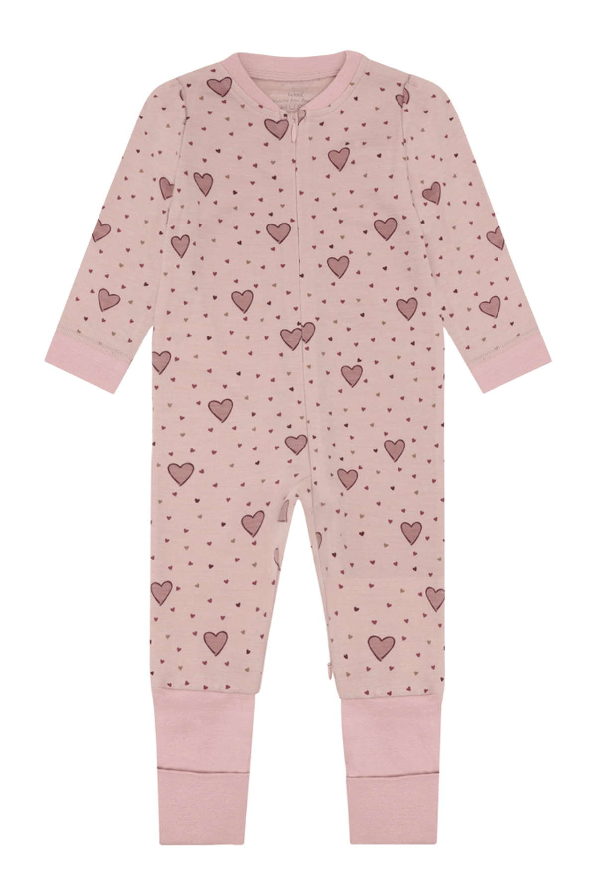 Ullpysj Baby – Heldrakt to-veis glidelås og trylleføtter – Ull/Bambusviskose | HCManu Hearts Puff, Rosa - Dusty Rose