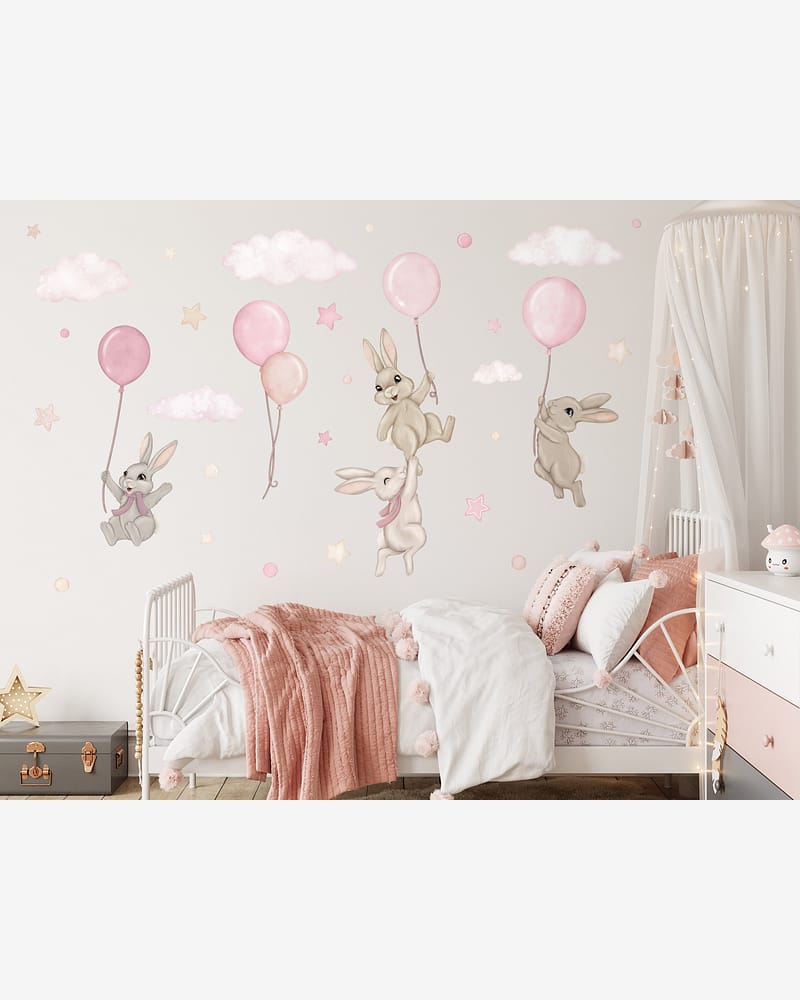 Wallstickers Kaniner med Ballonger - ØKO Veggklistremerker Barnerom | 30pk, MD00622