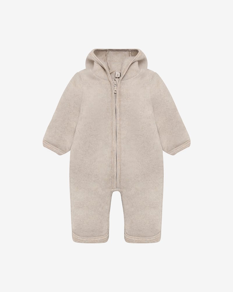 Ulldress i ullfleece med Kaninører- Varm, 100% Merino | Pram Suit Ears Wool Fleece