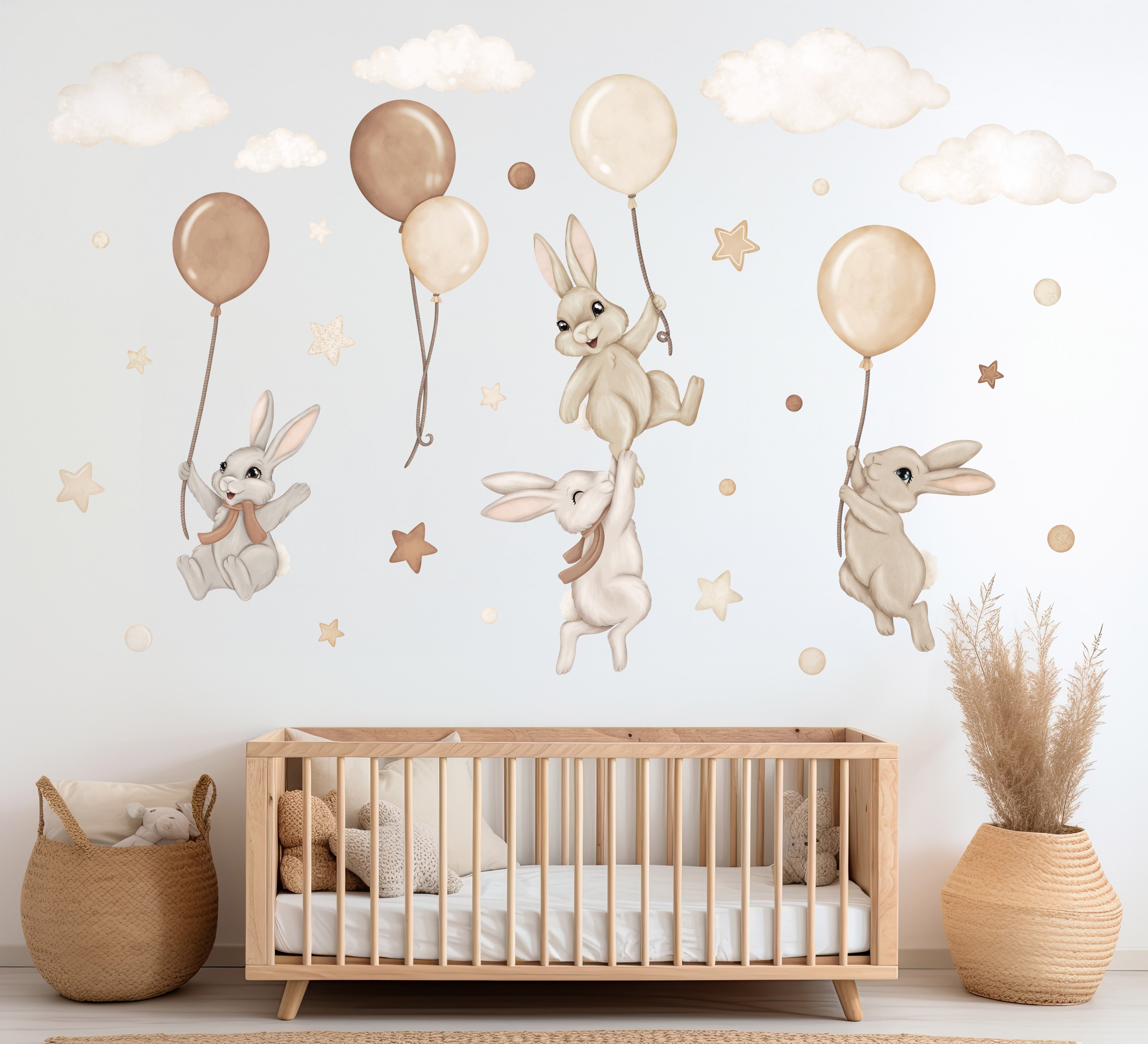 Wallstickers Kaniner med Ballonger – ØKO Veggklistremerker Barnerom | 30pk, MD00620, Brun
