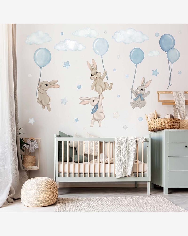 Wallstickers Kaniner med Ballonger - ØKO Veggklistremerker Barnerom | 30pk, MD00621