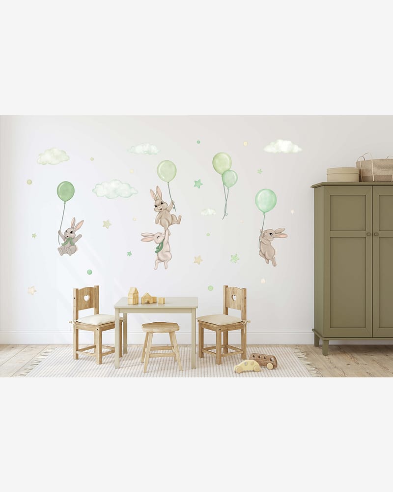 Wallstickers Kaniner med Ballonger - ØKO Veggklistremerker Barnerom | 30pk, MD00623