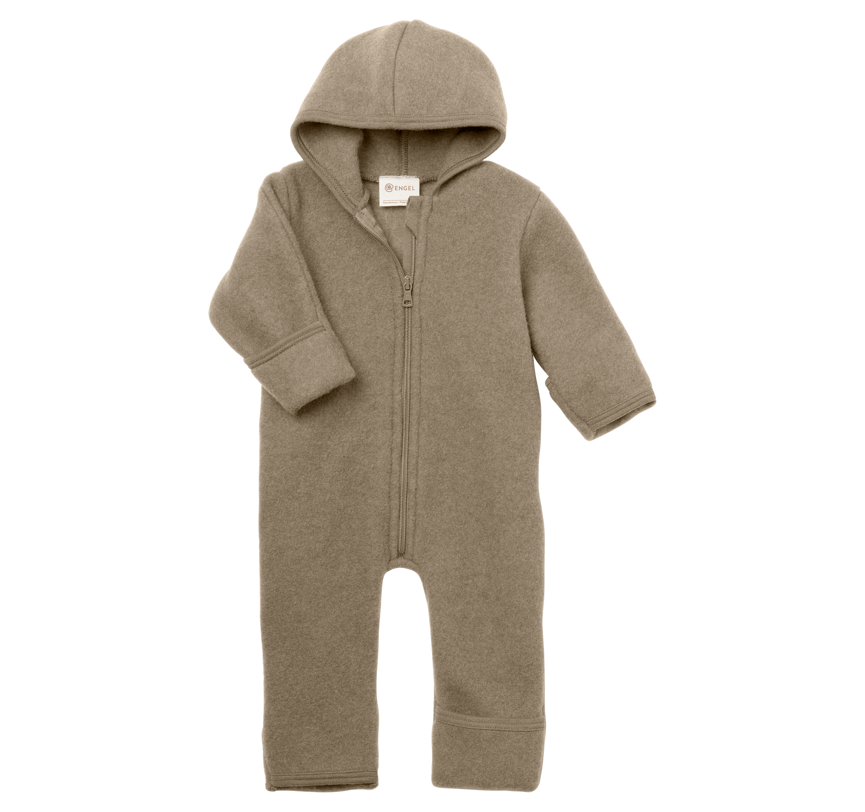 Ulldress i Ullfleece m/ Glidelås – Varm, 100% Merino – Ubehandlet Ull | Hooded Zip-Overall Baby, Brun - Walnut Melange