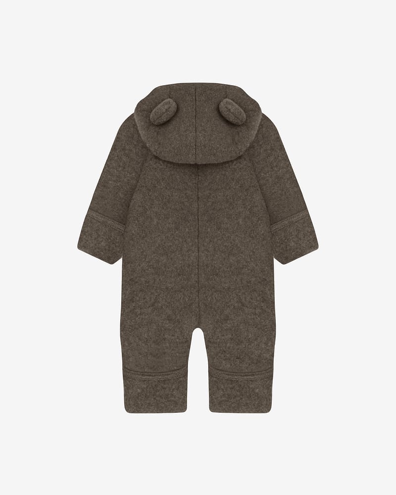 Ulldress i ullfleece med Bamseører - Varm, 100% Merino | Pram Suit Ears Wool Fleece