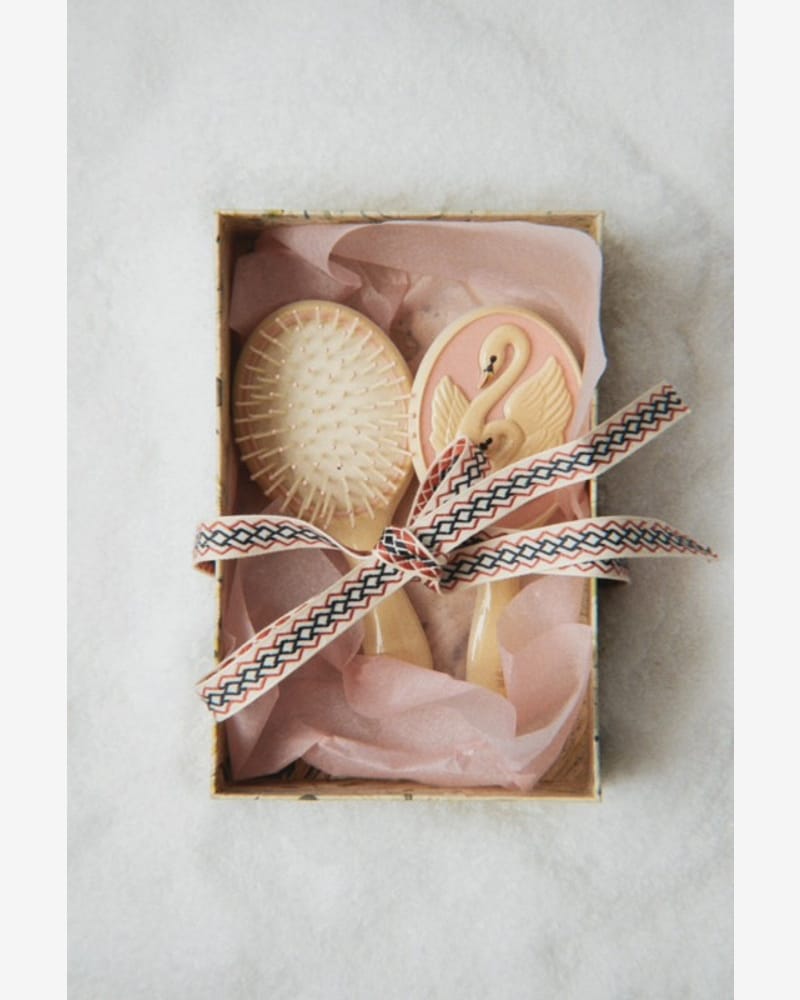 Hårbørste og Speil i Gaveeske - Svanedetaljer | Swan Beauty Set