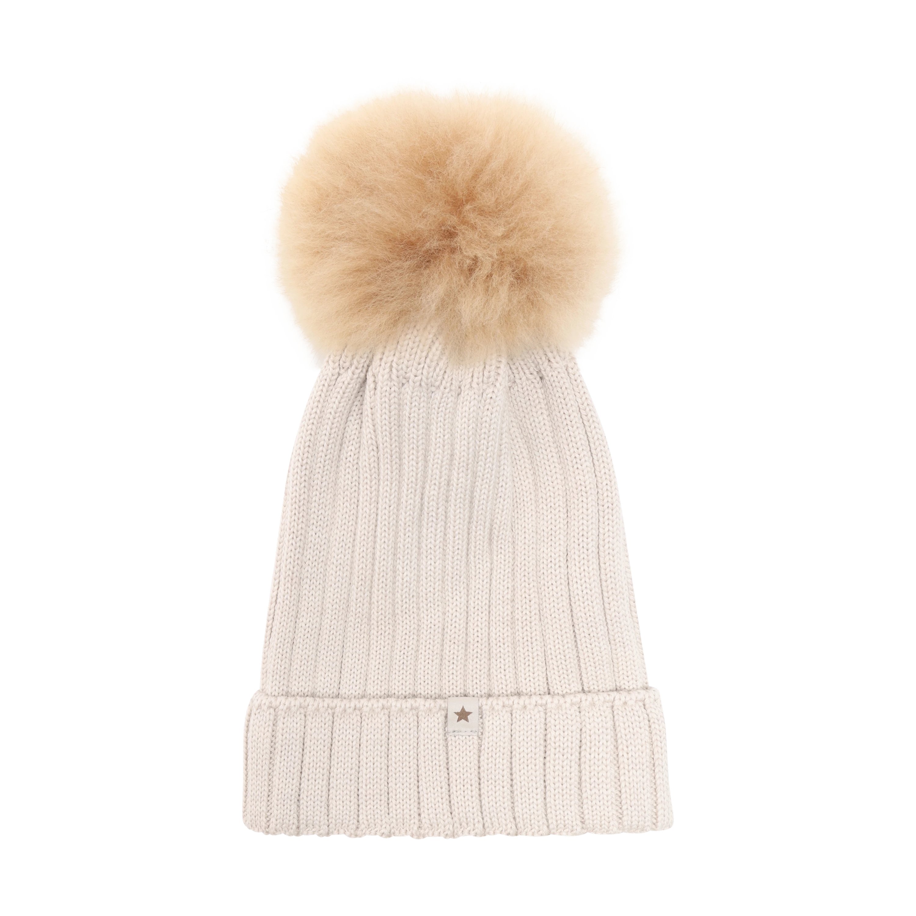 Lue med Alpakkadusk – 100% Merinoull | Hat Knit Alpaca Pompom, Sand Melange