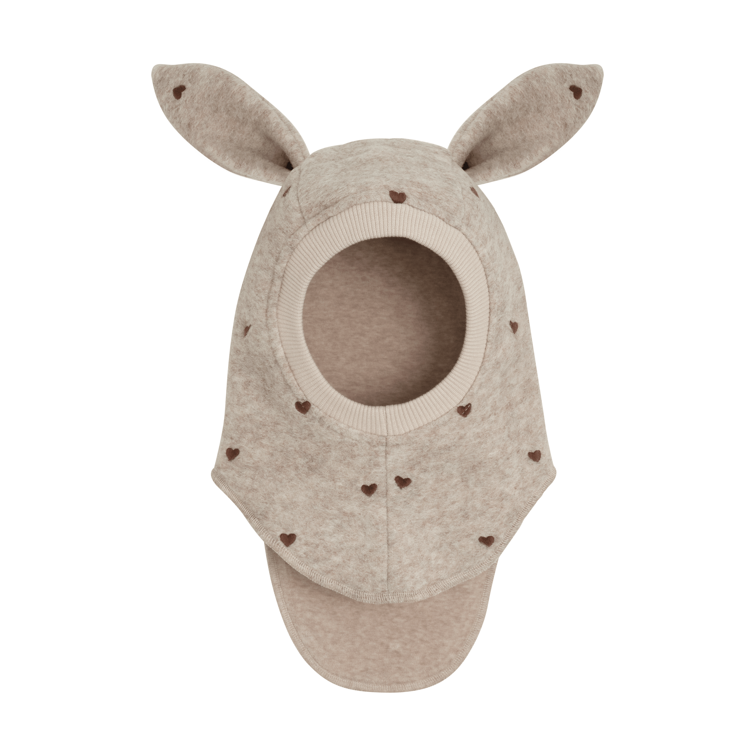 Balaclava Ull 2-lags – Kaninører, Børstet Ullfleece | Balaclava Ears Emb. Wool, Lys Beige - Sand Melange m/ Hjerter