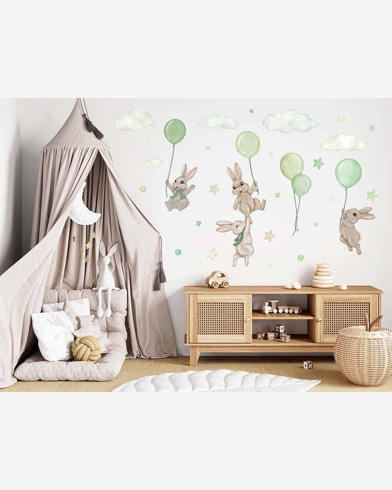 Wallstickers Kaniner med Ballonger - ØKO Veggklistremerker Barnerom | 30pk, MD00623